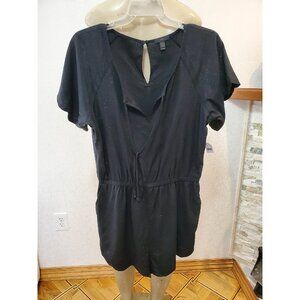 J.CREW SHORT SLEEVE SUMMER BLACK LINEN BLEND  SCALLOPED ROMPER DRESS SIZE M #220